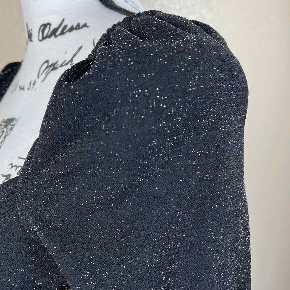 1 state black glitter print  top Cropped Textured Wrap Top long sleeve size M - Picture 15 of 16